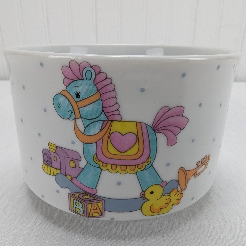 Vintage FTDA Ceramic Planter Bowl Baby Nursery Retro 1986 Kitsch Rocking Horse